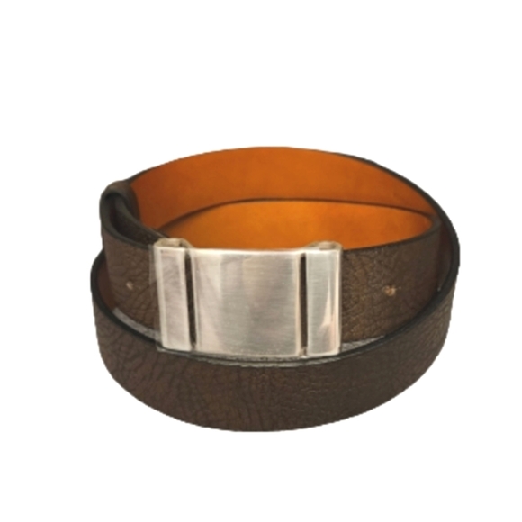 Bosca brown leather belt silvery buckle unisex size 38" - Picture 12 of 12